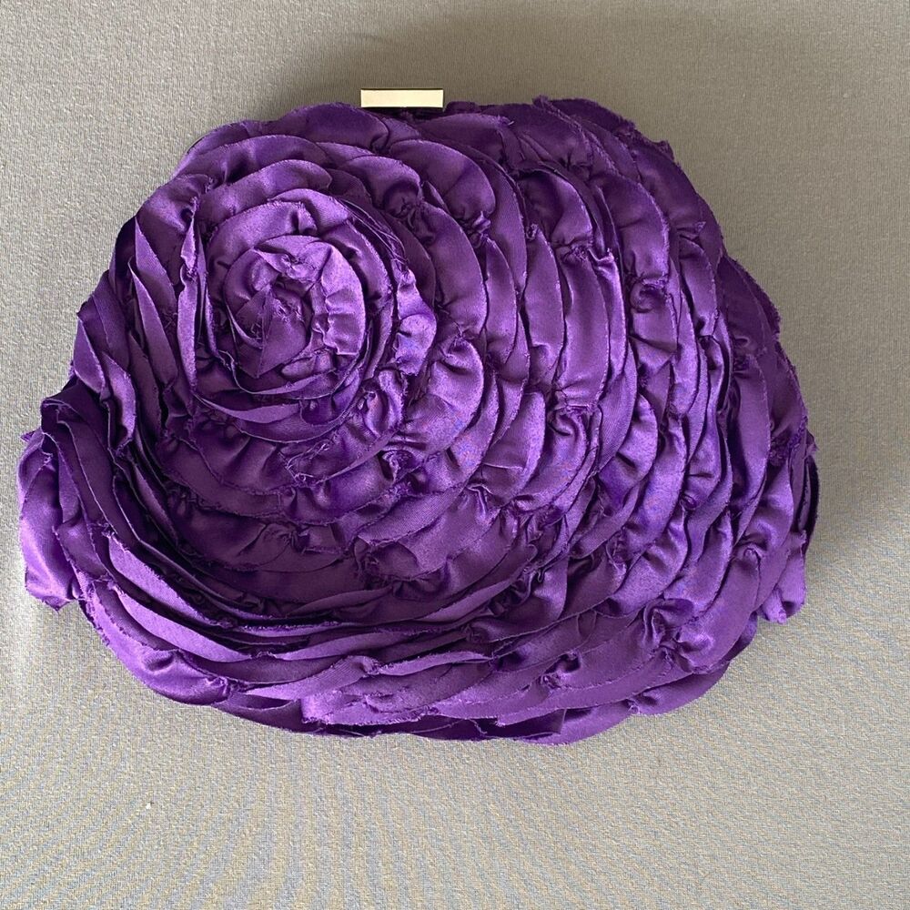 NWT White House Black Market Purple Rosette Floral Clutch Chain Bag Convertible